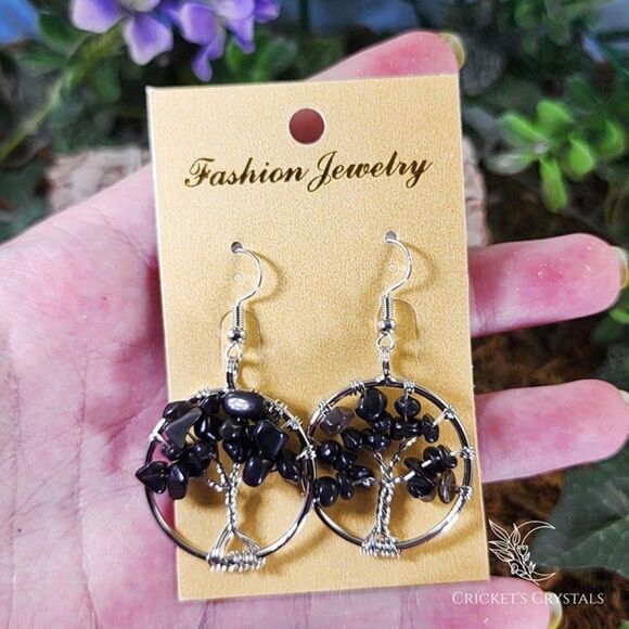 Obsidian Tree of Life Earrings #5 - Picture 2 of 2